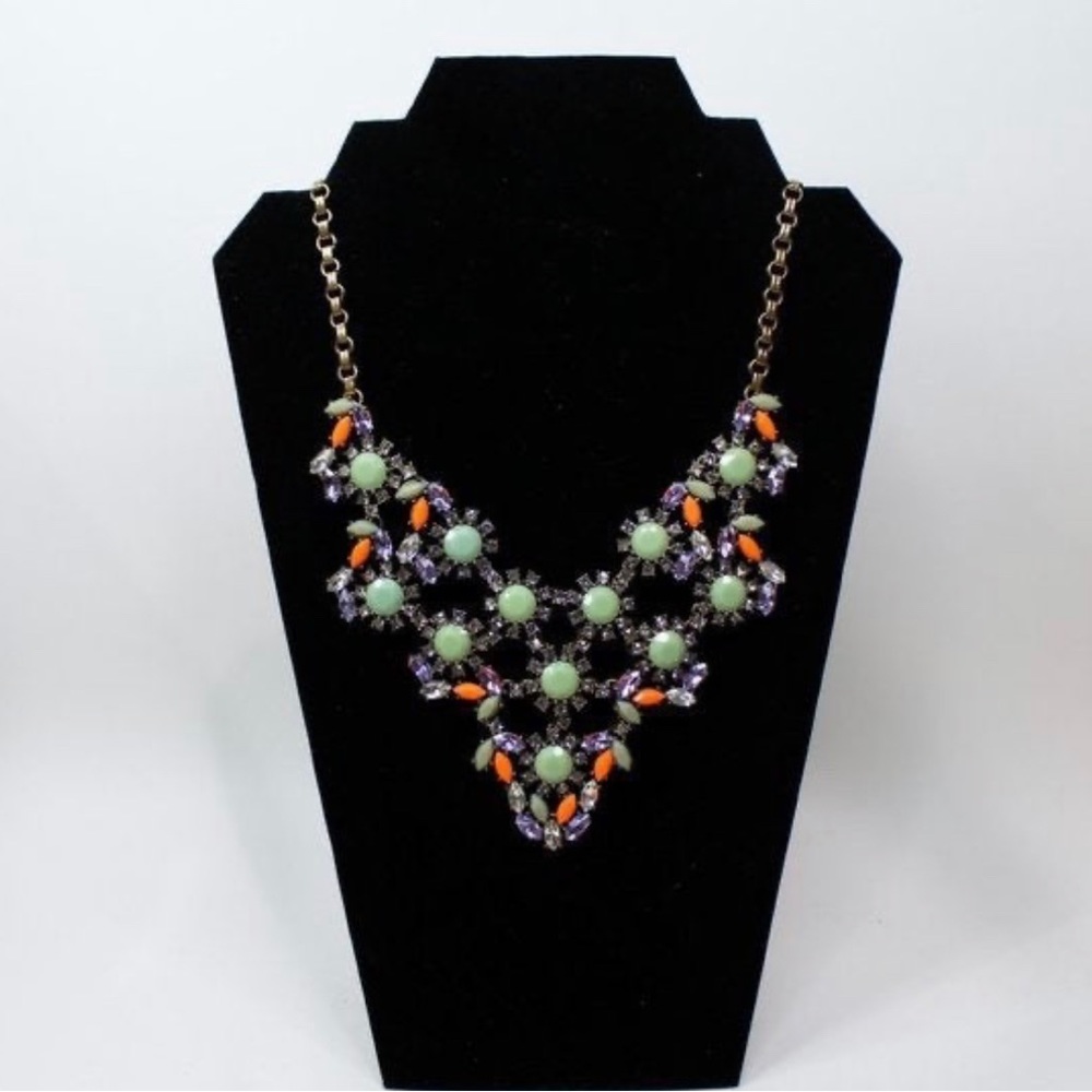 J.Crew Art Deco Colorful Crystal Glass Bib Statement Necklace